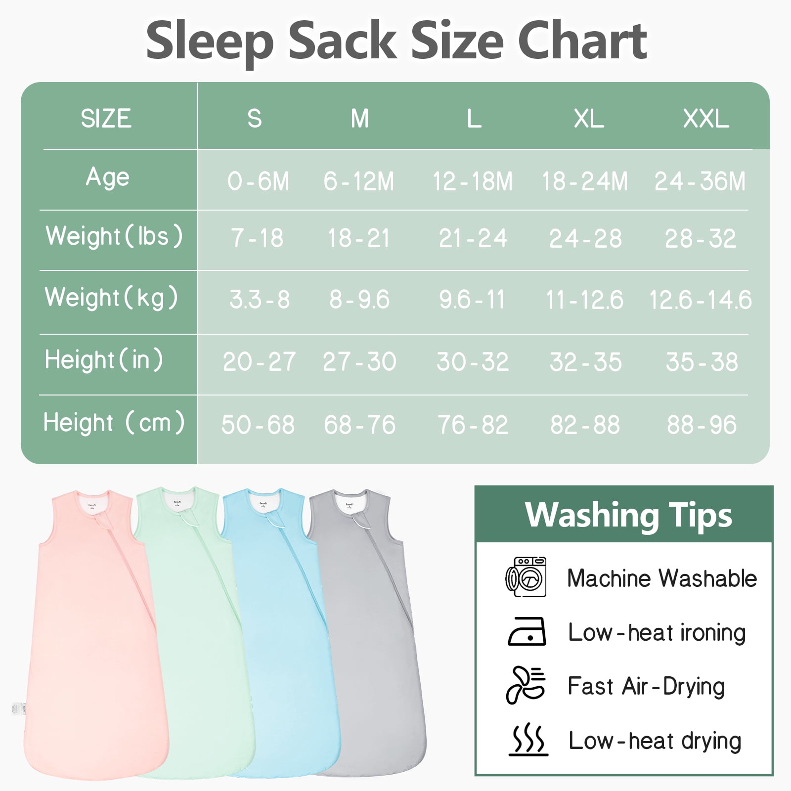 Easyfi 0.5 Tog Baby Sleep Sack 12-18M Summer Bamboo Sleeping Bags Lightweight & Breathable, 2-Way Zip Baby Wearable Blanket