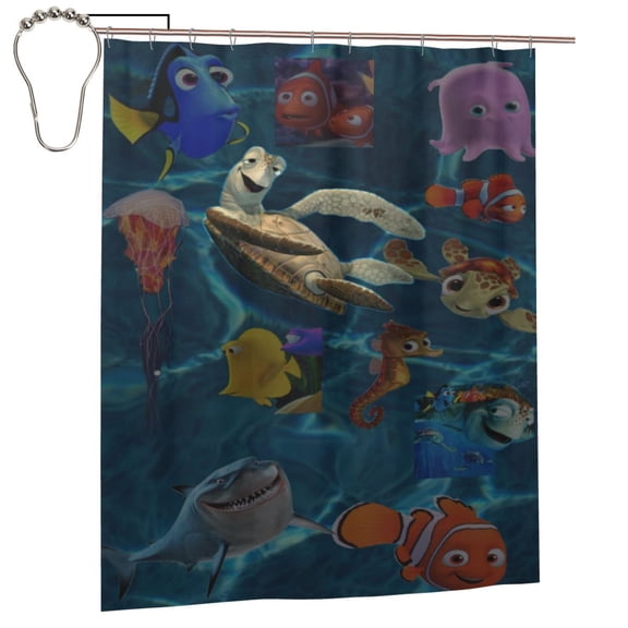 Finding Nemo Shower Curtain, Lovely Cartoon Shower Curtains Set for Kids Boys Girls College Dorm Bathroom, Waterproof Restroom Bathtub Decor Accessories with 12 Hooks 60"X72" Iron