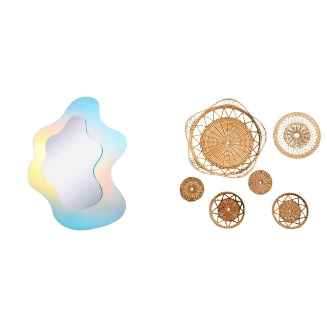 espejo acrílico ondulado,Espejo acrílico ondulado con estética irregular de arcoíris,Espejo de tocador para escritorio de maquillaje. Adhesivo de pared.,Manualidades de pared,Decoración de