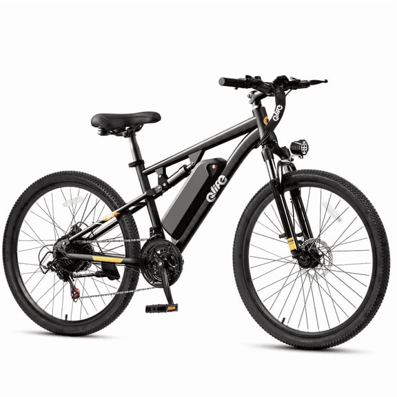 Qlife Racer 27.5" Electric Bicycle for Adults, Full Suspension 21-Speed Mountain Ebike with 500W Brushless Motor, 48V 10.4AH Removable Battery 55 Miles Black