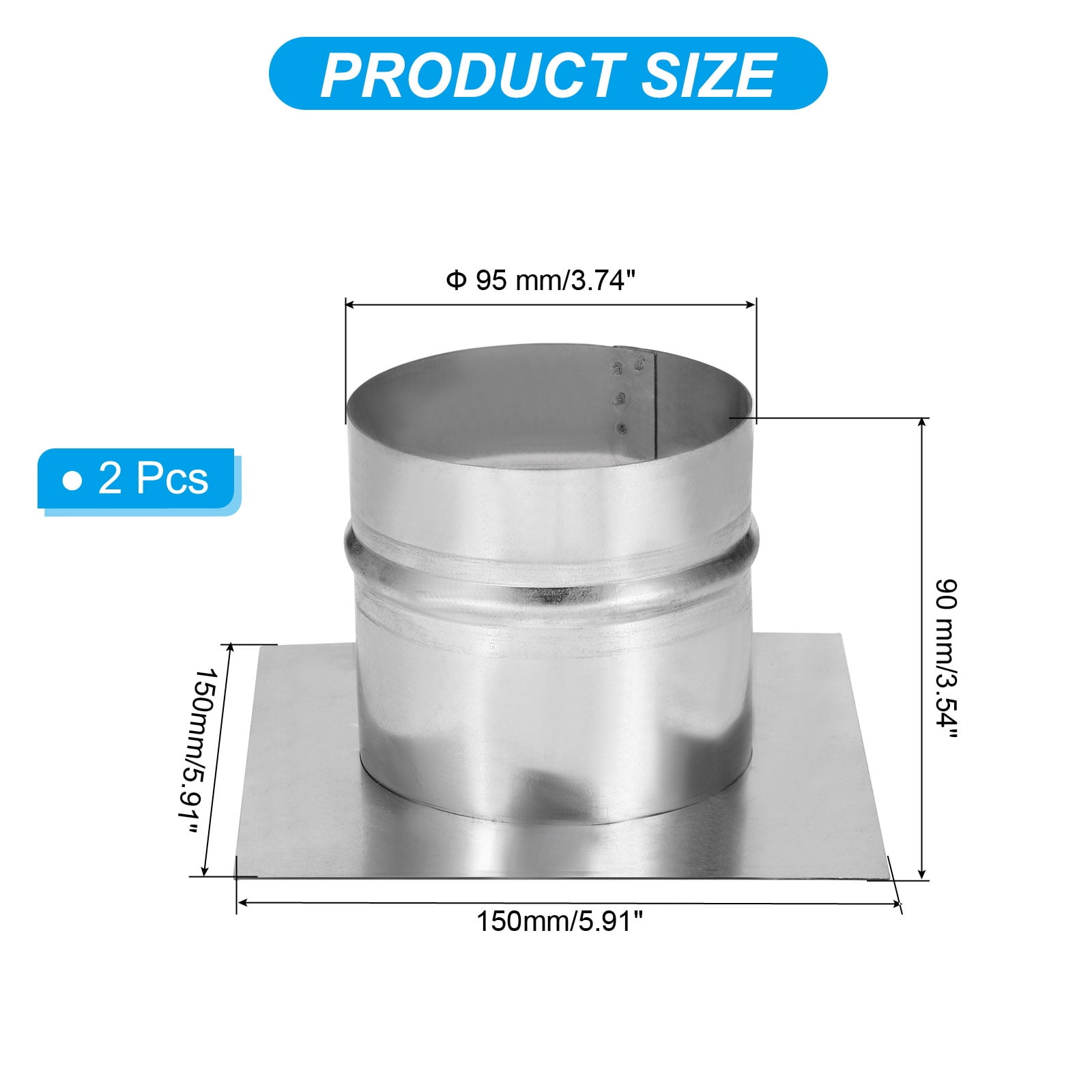 Uxcell 2Pcs 4" Galvanized Steel Duct Connector Flange Air Ducting Mounting Plate,6"x6" Base