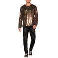 thumbnail image 2 of INSPIRE CHIC Men's T-Shirts Sparkling Sequin Crew Neck Long Sleeve Regular Fit Top L Golden, 2 of 6