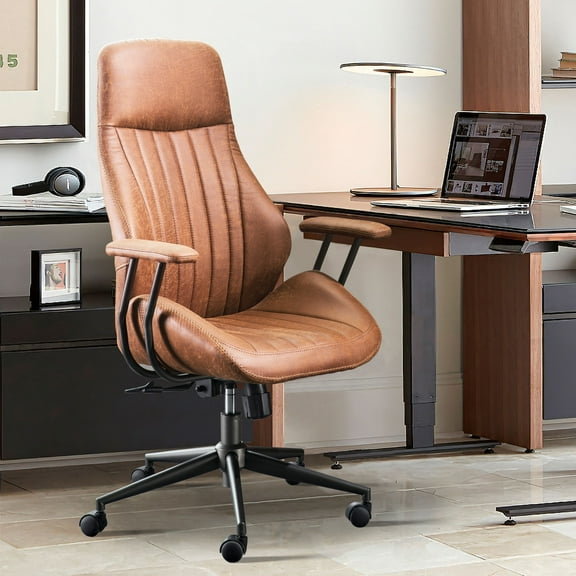 Ovios High Back Height Adjustment and 360 Degree Swivel Office Desk Chair, Brown