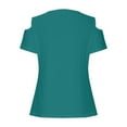 thumbnail image 6 of Olyvenn Sexy Cold Sholuder Tops for Women 2025 Summer Hollow Out Eyelet Short Sleeve Blouse Loose V Neck Tshirt Casual Tunics Blue XL, 6 of 6