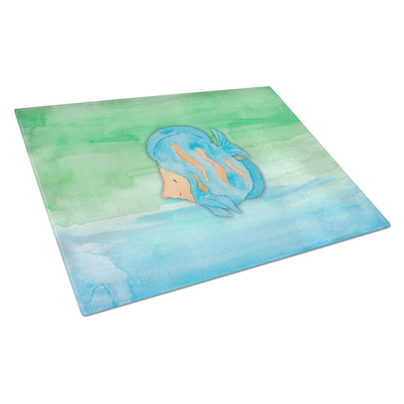 Caroline's Treasures Blue Fish Watercolor Glass Cutting Board Large
