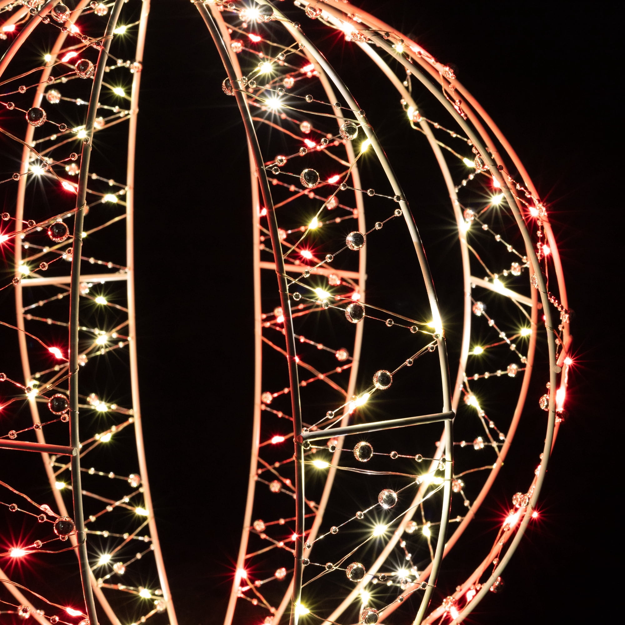 LED Lighted 3-D Bead Ball Ornament Christmas Outdoor Decoration - 15" - Red and White