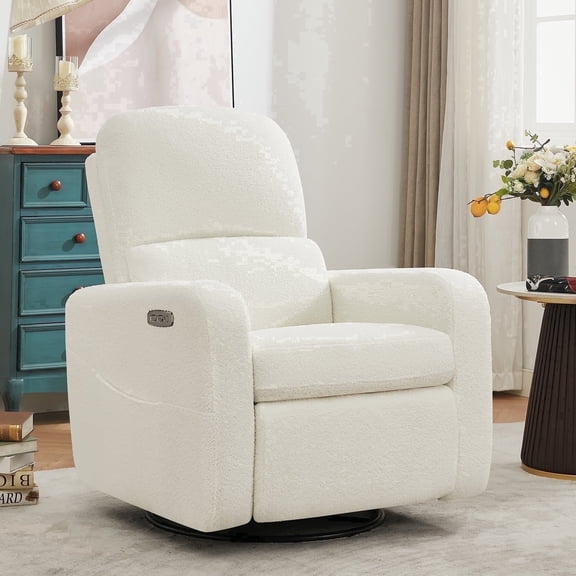 Aemeios Swivel Power Recliner Chair Teddy Nursery Glider Rocking Recliner, White