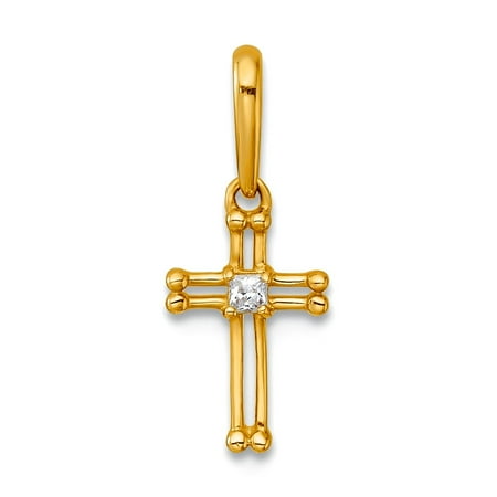 6.5mm 14k Solid Yellow Gold Polished and Beaded Cubic Zirconia Open Religious Faith Cross Pendant Necklace Pendant for W