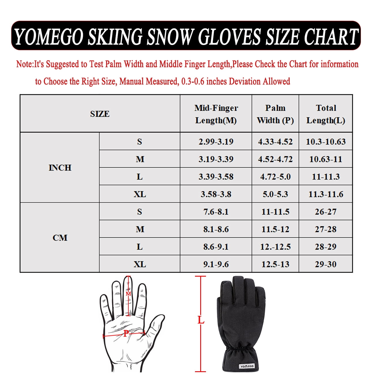 YOMEGO Warm Touchscreen Ski Gloves Winter Work Snow Gloves with 3M Insulated Cotton for Men and Women,Good for Skiing Snowboarding Driving Riding