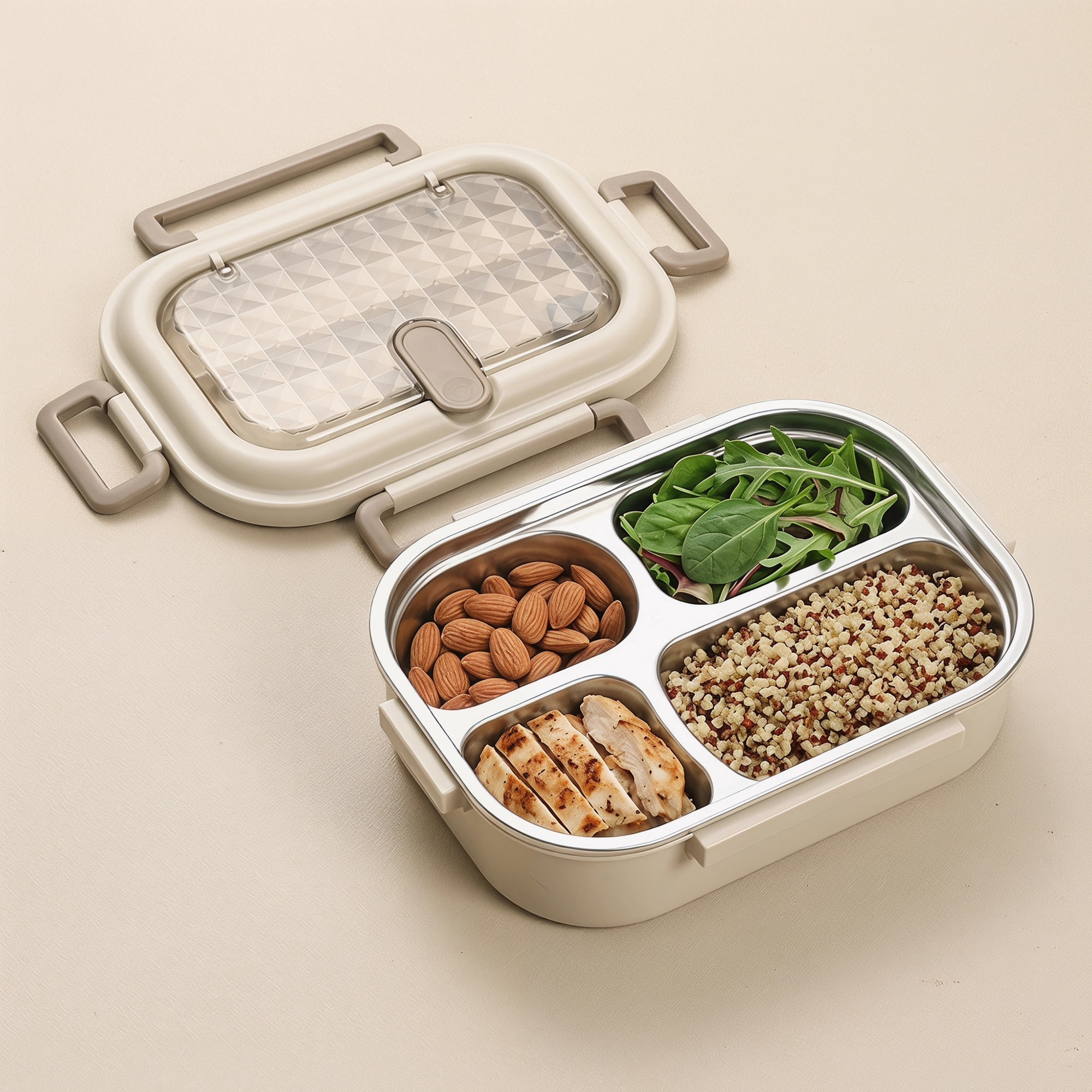 Unique Bargains Leak-Proof Meal Lunch Bento Box with Stainless Steel Light Brown-3