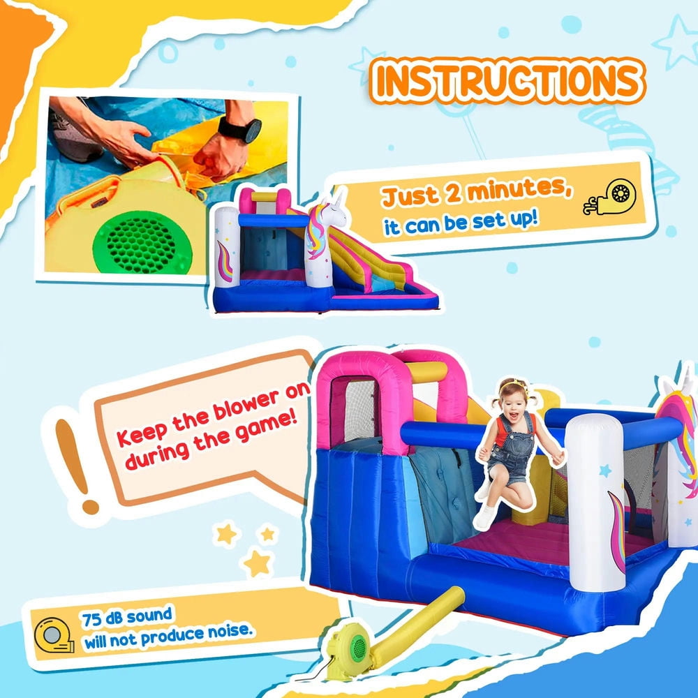 Topcobe 5-in-1 Inflatable Bounce House with Slide, Climbing Wall, Water Gun, and More, Inflatable Water Slide for Kids with 2 Min. Inflation, Kids Bounce House for Kids Backyard Activity