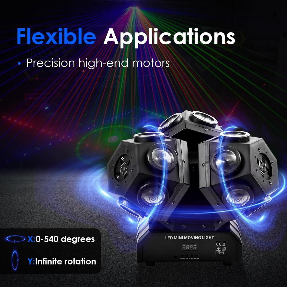 WAASOSCON Stage Lights Moving Head Lights RGBW Stage Lighting DJ Lights 7 x 12W LED Beam Spotlight 3 Colors 15/18 Channels DMX 512 with Sound Activated for Wedding DJ Party Stage Lighting