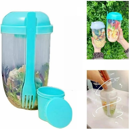 

2022 Portable Fruit and Vegetable Salad Salad Meal Shaker Cup to Go With Fork 1000ml Green