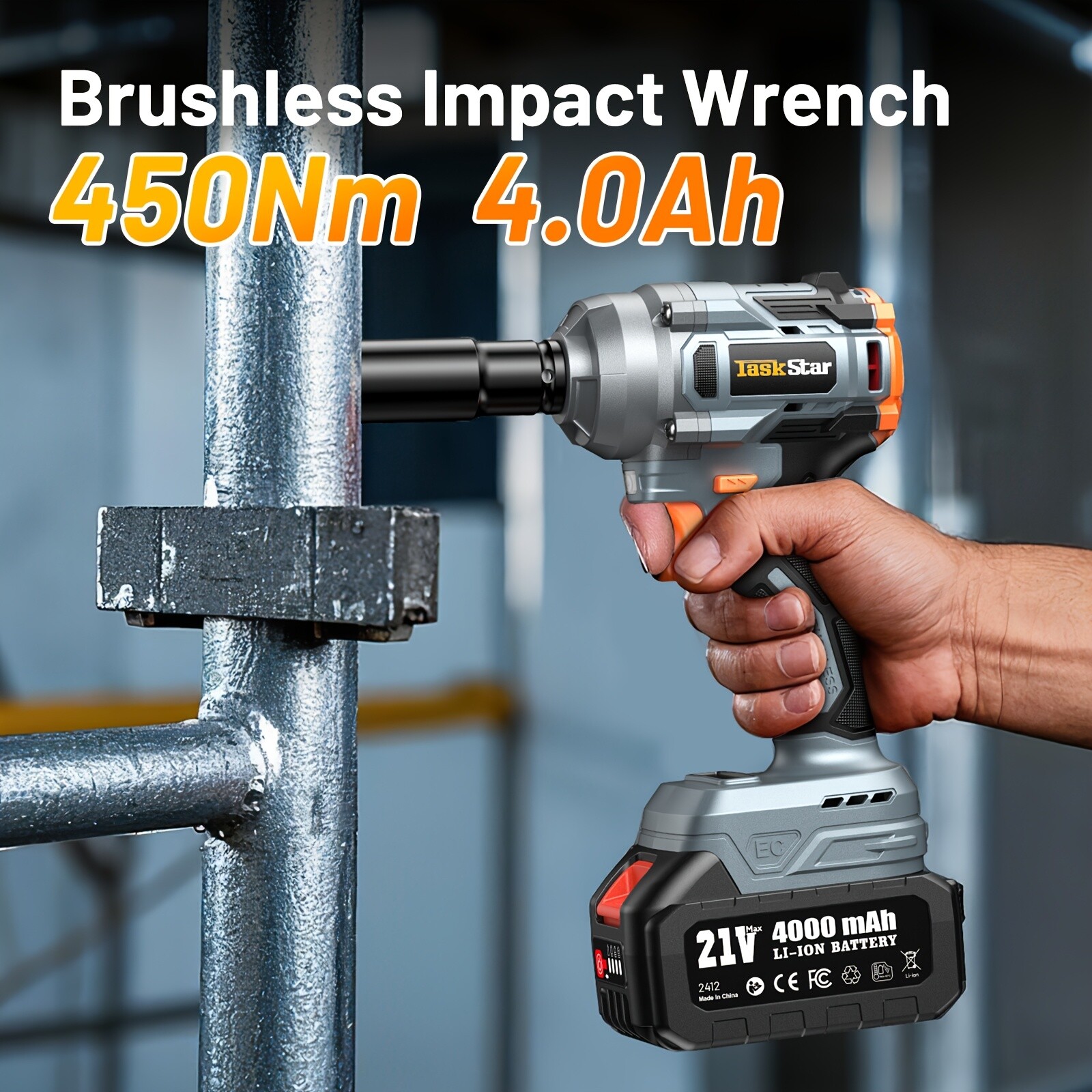 TaskStar 450nm Electric 1/2" Cordless Impact  Wrench Brushless 2800RPM 4000mah