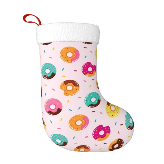 Balery Donut Pattern Christmas Stockings with Initials, 18" Large Knit Christmas Stocking,Xmas Stocking for Kids, Holiday and Family Stocking