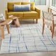 thumbnail image 4 of 4â€™ x 6â€™ Ivory and Blue Irregular Grids Area Rug, 4 of 13