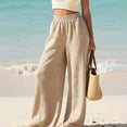 thumbnail image 5 of Jaunzuar Beach Pants for Women Straight Leg High Waisted Linen Pants Summer Loose Casual Pants with Pockets L, 5 of 8