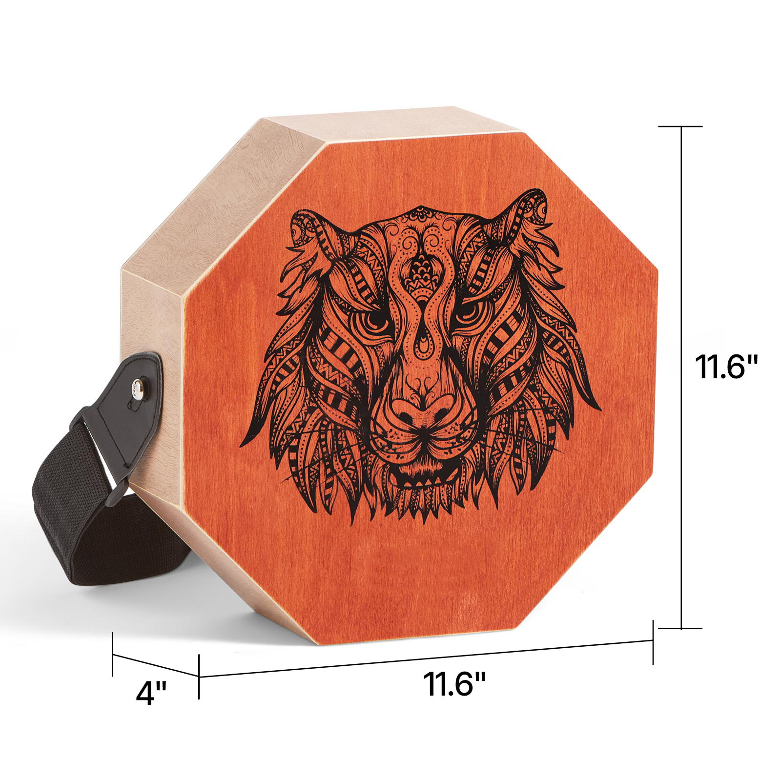 KFFKFF Unique Cajon Box Drum with Internal Guitar Strings, Compact Wooden Percussion Instrument, Birch Wood Construction, Includes Adjustable Strap, Suitable for Beginners, 11.6 x 11.6 x 4 inches