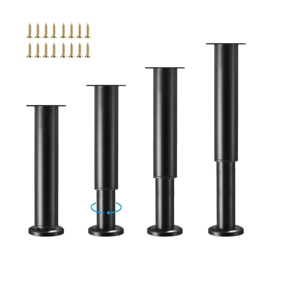 Furniture Legs, 4 Pcs Metal Replacement Leg, 11.8"-20.5" Height Adjustable Cabinet Legs, Black Heavy Duty Support Legs for Sofa Bed Chair Dresser Table