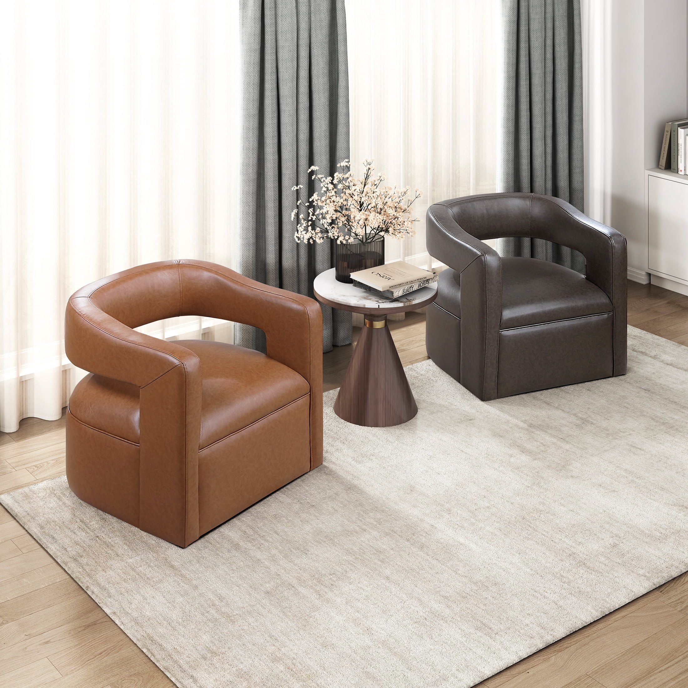 OakvillePark Azura Faux Leather BarrelSwivel Chair, Dark Coffee