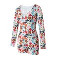 thumbnail image 6 of hirigin Women Fashion Wild Skinny Playsuits Floral Print/Solid Color Deep V-Neck Hooded Short Jumpsuits Spring Long Sleeve Rompers, 6 of 9