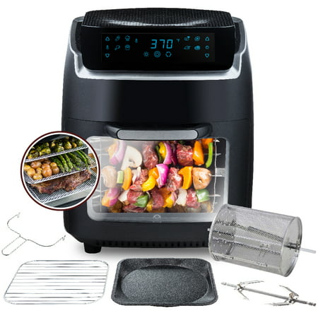 Aria 10Qt Teflon-Free Air Fryer Oven with Rotating Rotisserie, Dehydration, Premium Accessory Set & Recipe Book
