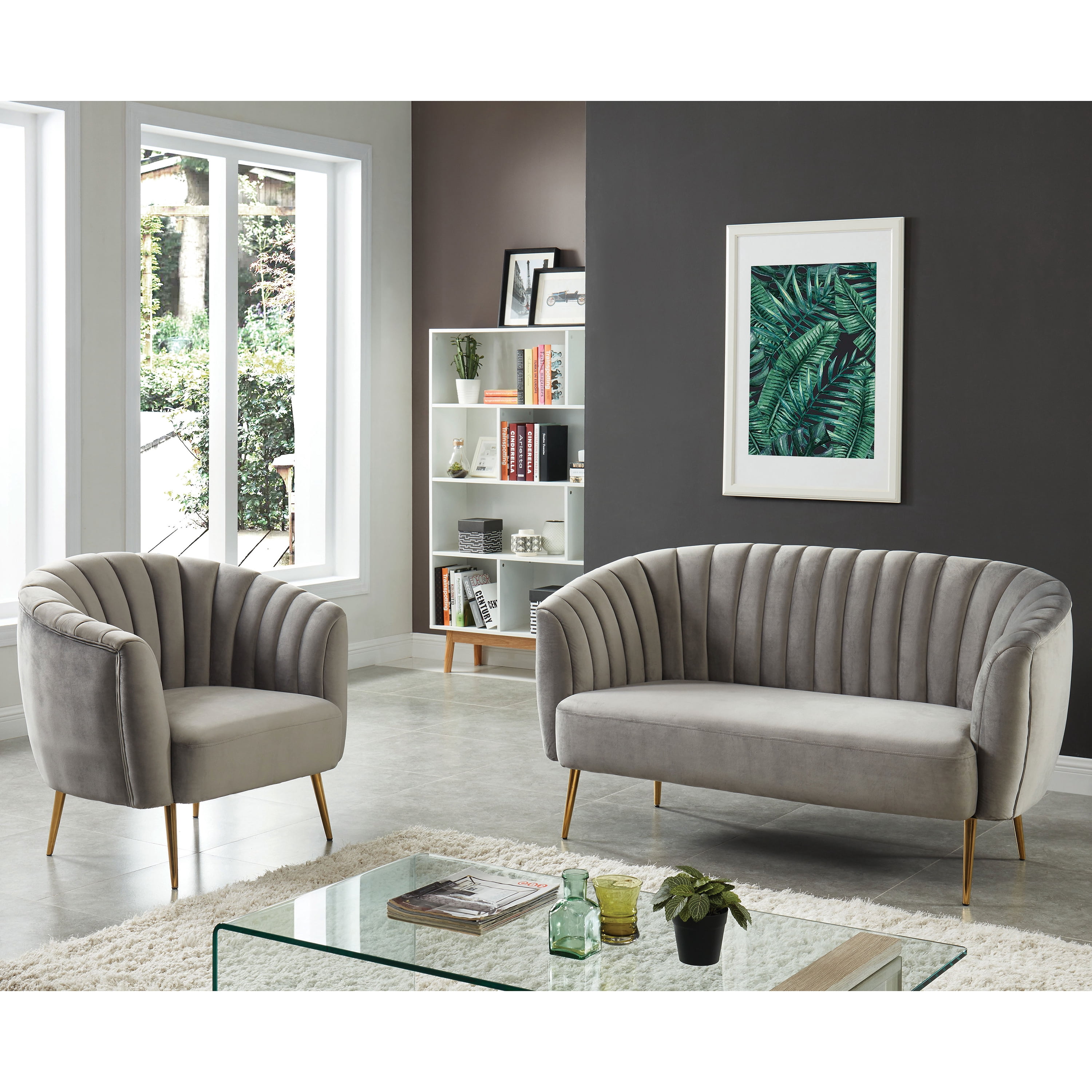 Darque Contemporary Flannelette Shell-Tufted Upholstered Chair, Gray