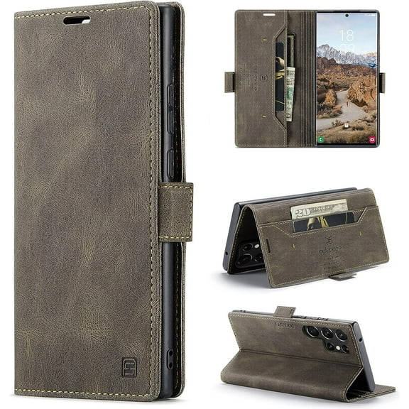 Wallet Case for Samsung Galaxy S23 Ultra 5G,Magnetic Protect PU Leather Flip Case with Card Holders RFID Blocking Kickstand Shockproof Protection Case for Samsung Galaxy S23 Ultra 5G 2023 (Coffee)
