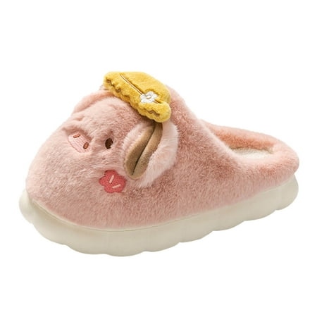 

Women Slippers Womens Couples Cotton Slippers Autumn Winter Home Warm Shoes Plus Velvet Thick Bottom Cartoon Pig Cotton Slippers Pink 8