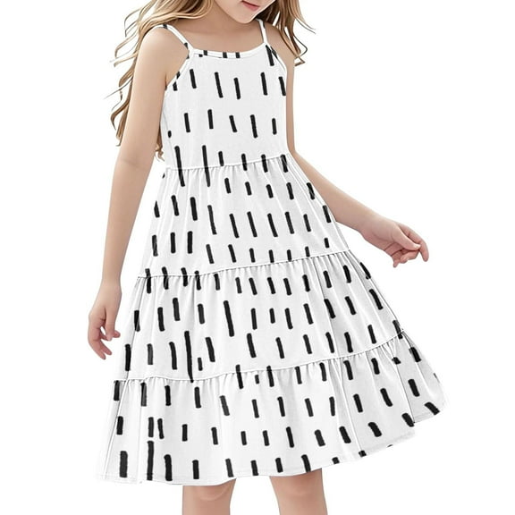 MGDXOX Girls Spaghetti Strap Tiered Plaid Dress Casual Flowy Swing Dress for Summer Outdoor Activities White 11 Years