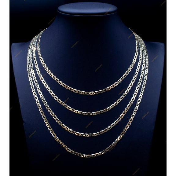 SOLID 14k Real Yellow Gold 4mm  Mariner Anchor Link Chain Necklace, Real Solid 14K Yellow Gold, 14k Gold Chain, Solid Mariner Anchor Chain (Necklace length:18;)