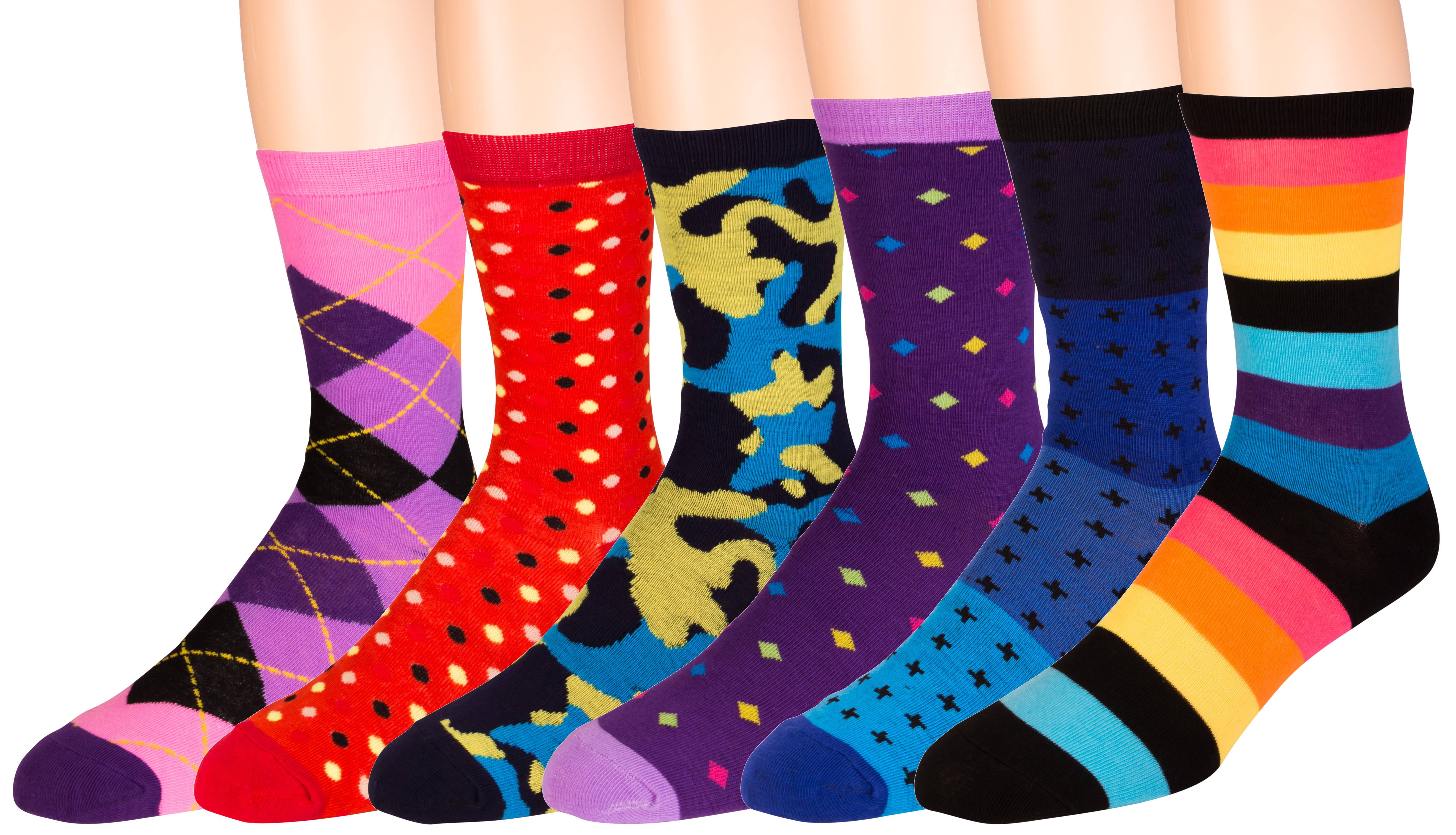 Zeke Men's Pattern Dress Funky Fun Colorful Socks 6 Assorted Patterns ...
