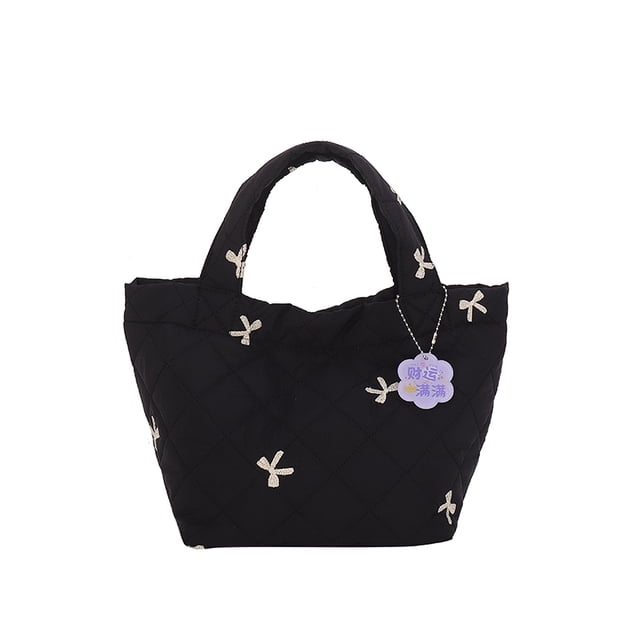 Bolso con entramado Diamantes Kuymtek para Mujer Compras Femenino Gran capacidad Lazo Color contrastante