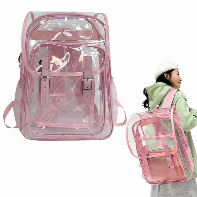 Cqxid Office Schoolbag Under $20 Plastic See Through Purses/Backpacks Flip Top PVC Transparent Backpack Stadium Compliant Clear Rucksack With Reinforced Straps Large Capacity