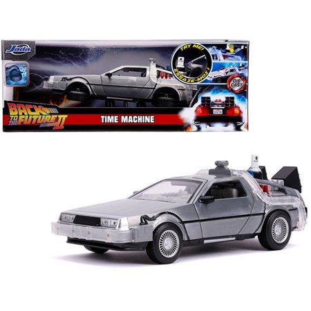 Jada 31468 DeLorean Brushed Metal Time Machine with Lights Flying Version Back to