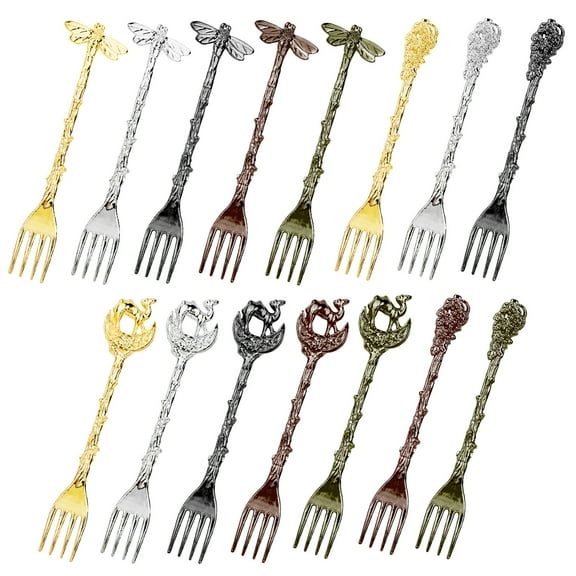 15 Pcs Mini Dessert Forks Set, Stainless Steel Retro Cake Forks, Vintage Creative Cake Fruit Forks,  Appetizer Small Forks, Dinner Forks for Cake Dessert  Salad  Ice Cream Home Kitchen Restaurant