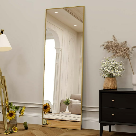 Lumora 56"x21.1" Full Length Floor Mirror Rectangular Freestanding Leaning Wall-Mounted Mirror, Gold