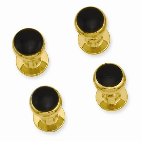 Gold-plated Engravable Four Piece Black Epoxy Tuxedo Studs