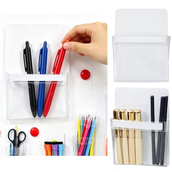 Magnetic Pockets for Whiteboard,Clear Plastic Magnetic Pen Storage Pocket,Magnetic Refrigerator Storage Pouch,Plastic Fridge Magnet Pencil Holder Storage Organizer,6.5x4.7 Inch Wall Hanging Caddy