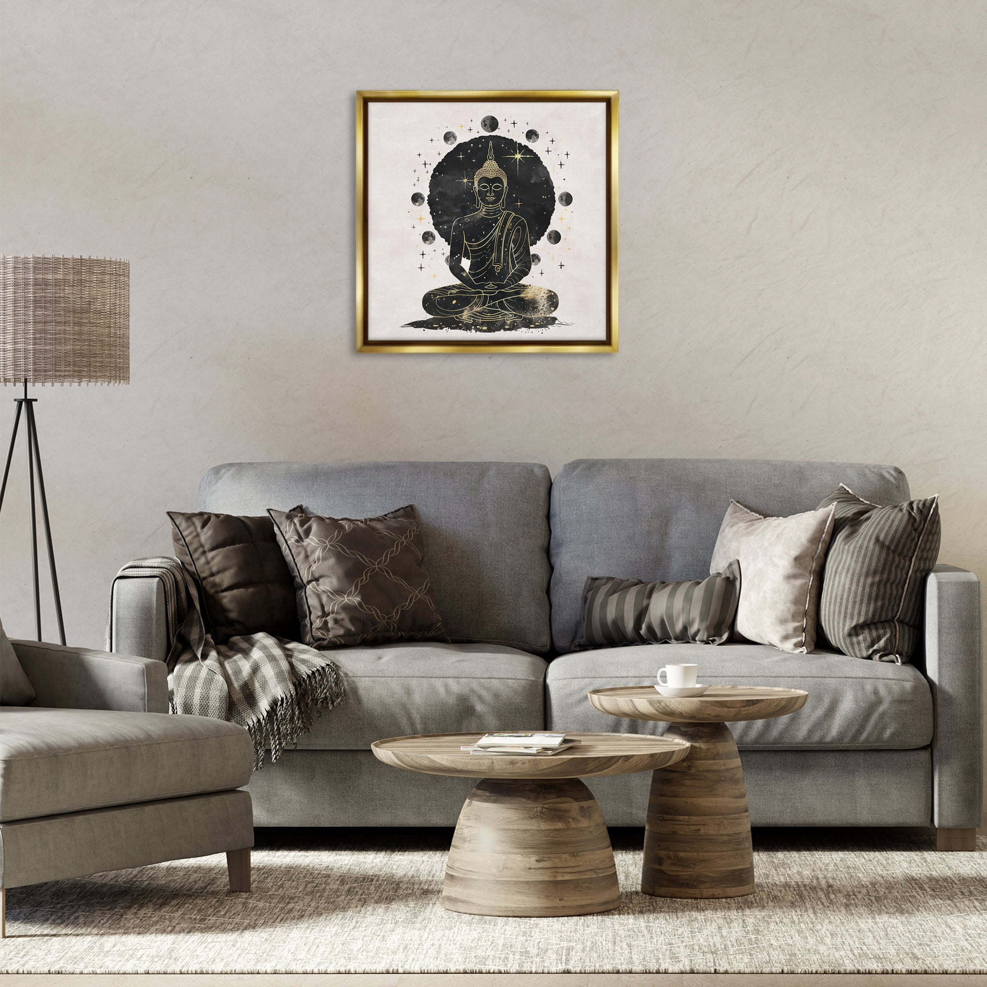 Stupell Industries Gilded Sitting Buddha Religious & Spiritual Painting Gold Floater Framed Canvas Art Print Wall Art, 25 x 25