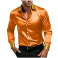 thumbnail image 2 of NTACZA Disco Big and Tall Shirts for Men Solid Long Sleeve Orange Button Down Shirt Party Satin Men Classic Fit Shirts XXXXXL, 2 of 8