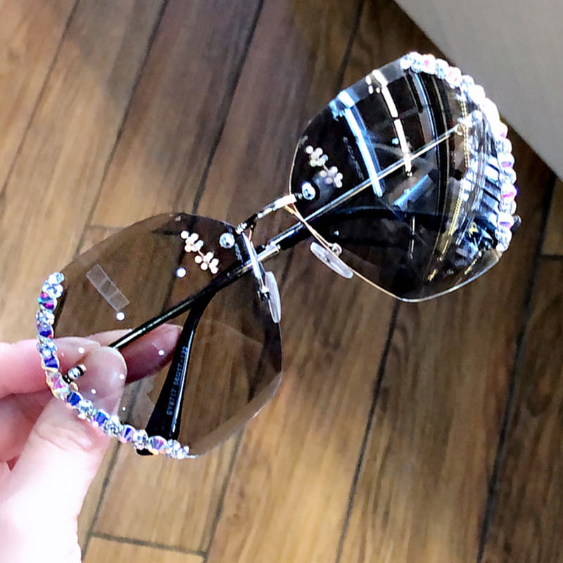 FEISEDY Classic Rimless Sunglasses Women Metal Frame Diamond Cutting Lens Sun  Glasses B2567 