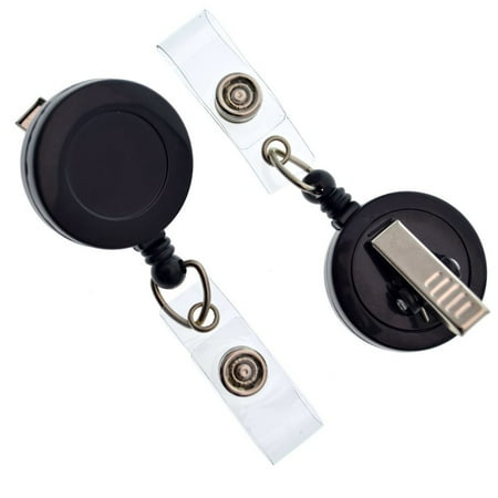 Jeweled Badge Reel 25 Pack - Bulk Black Retractable Badge Reels with Alligator Swivel Clip & Vinyl Card Holder Strap by Specialist ID - Bulk Black Retractable Name Badge Reels with Alligator Swivel Clip ()