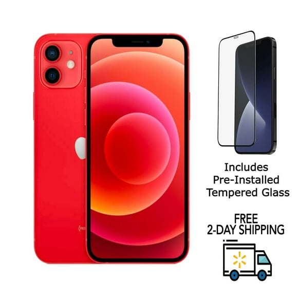Restauré Apple iPhone 12 A2172 (Déverrouillé Entièrement) 256 Go Rouge avec Verre Trempé Préinstallé (Remis à Neuf)