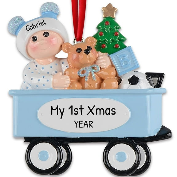 Personalized Baby Boy First Christmas Ornaments 2024 - Vintage Stroller Custom Christmas Ornament Blue Stroller Wagon Ornament Newborn Baby Wagon Stroller Ornament Sled Ornaments for Christmas Tree