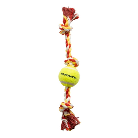 Mammoth Flossy Chews Cottonblend 3 Knot Tug Rope Dog Toy with Mini Tennis Ball, Mini 11"
