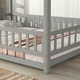 thumbnail image 3 of Full Size House Bed with Roof and Fence Guardrails, Full Size Floor Bed with Pine Wood Frame, Playhouse Bed for Children Girls and Boys, No Bed Slats, Gray, 3 of 8