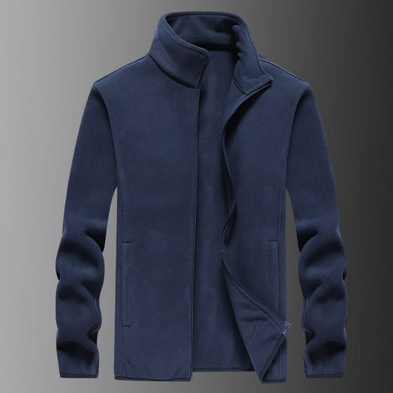 Olyvenn Winter Warm Men's Fleece Washed Cotton Lapel Jacket Men's Loose  Work Jacket Outwear Padded Sports Fitness Overcoat Dark Blue 4
