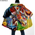thumbnail image 4 of Cazador de Sueños nativo con estampado 3D de plumas de caballo para hombres, abrigo grueso y cálido con capucha, abrigo de lana a prueba de viento, bata, manta, 3, 4 of 4