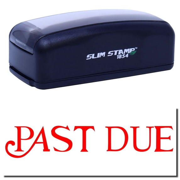 Large Pre-Inked Curley Past Due Stamp, Slim 1854, Ultra Slim Design, Impression Size 1-13/16" by 2-1/2", Up to 25,000 Impressions - Red Ink